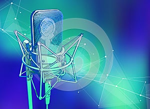 professional microphone on a cold blue-green technological background