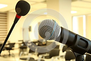 Professional microphone in meeting room.