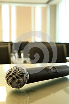Professional microphone in meeting room.