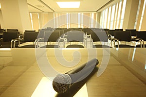 Professional microphone in meeting room.