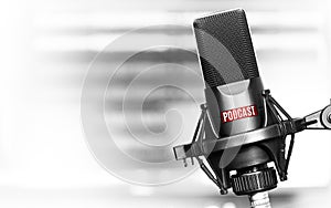 Professional microphone with podcast icon