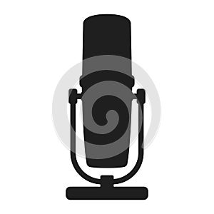 Professional microphone for radio, online internet streaming and podcast concept icon black silhouette simple vector illustration