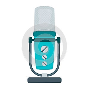 Professional microphone for radio, online internet streaming and podcast concept icon flat vector illustration, isolated on white