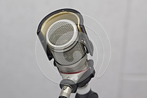 Professional microphone in a radio studio
