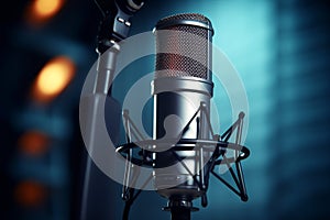 Professional microphone in recording studio, close-up. Professional studio equipment - Ai Generated