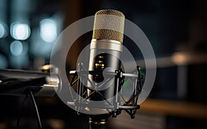 Professional Microphone in Recording Studio. created by generative artificial intelligence