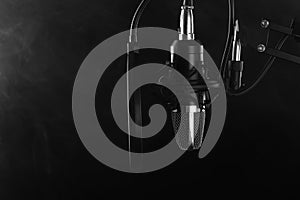 Professional Microphone in Recording Studio, Professional Studio, monochrome Background with space for text