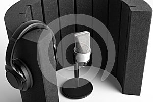 Professional microphone and a studio microphone screen for recording in the studio and Broadcast.
