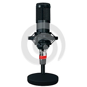 Professional microphone on white background, podcast mic recording