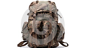 Professional Military Camouflage Backpack Isolated on White Background