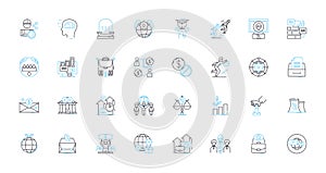 Professional misconduct linear icons set. Corruption, Bribery, Fraud, Embezzlement, Exploitation, Deception, Dishsty