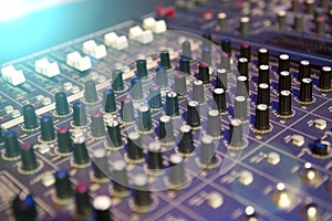 Professional mixing console for audio recording.