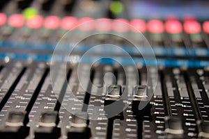 Professional mixing console. close-up on top