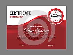 Professional modern certificate with Red and white wavy background
