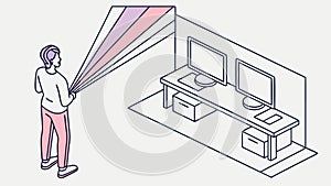 IT Professional Monitoring Multiple Computer Screens, Data Management, vector design Generative AI