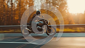 Professional motorbike rider. A motorcycle rides fast on the road. Generative AI. Sport. Copy space for your custom text