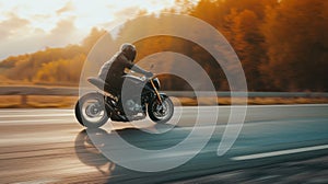 Professional motorbike rider. A motorcycle rides fast on the road. Generative AI. Sport. Copy space for your custom text