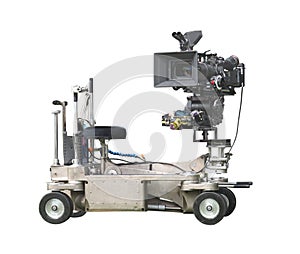 Professional movie camera and dolly isolated.