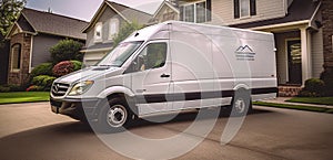 Professional Moving Services, Van Parked in Front of Home for Safe and Secure Transfer. Generative AI