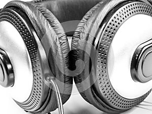 Mucic headphones close up black and white