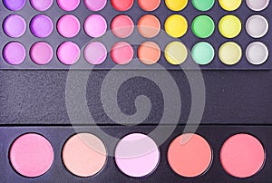 Professional multi colored blushes and eyeshadows palettes