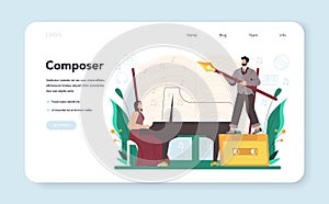 Professional musician composing new music web banner or landing page.
