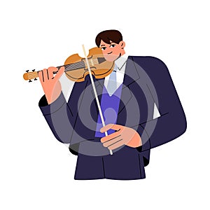 Professional musician play on stringed instrument. Violinist perform classic music. Performer hold violin, fiddle, bow