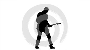 Professional musician playing guitar fast tune. Slow motion. Silhouette