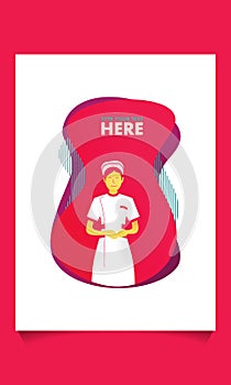 Professional Nurse Character in Medical Hospital on abstract background, Health Care and Doctor Woman. Flat Cartoon Vector