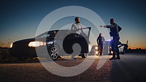 Professional Officer Ordering a Driver to Get Out of the Vehicle and Put His Hands on the Hood of