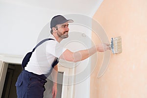 Professional painter worker is painting