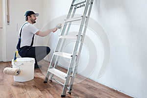 Professional painter worker is painting one wall