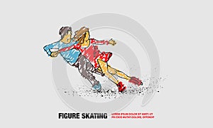 Professional pair figure skating sport. Vector outline of figure skating sport with scribble doodles style drawing.