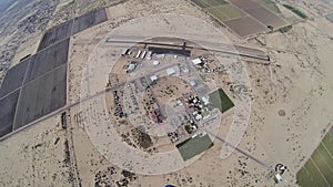 Professional parachute jumper parachuting above arizona. Landscape. Horizon.