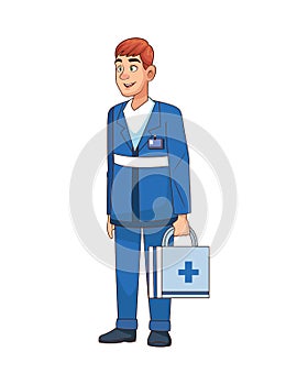 Professional paramedic with medical kit character