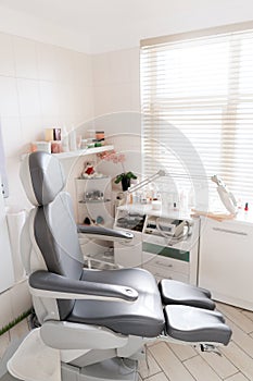Professional pedicure chair, office for cosmetic procedures. Salon spa and beauty