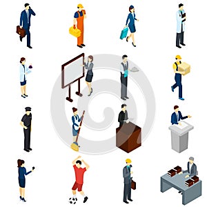 Professional People Work Isometric icons Set