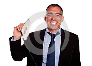 Professional person smiling with a phone