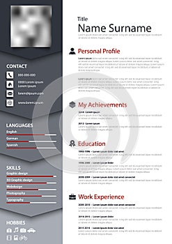 Professional personal resume cv with bookmarks in blue gray design