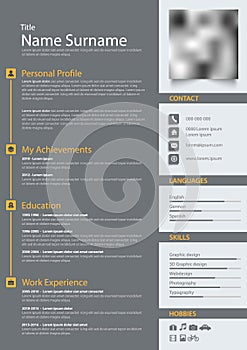 Professional personal resume cv in gray design with stripes template