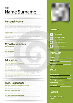 Professional personal resume cv in green design with effects