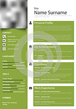 Professional personal resume cv in green white design