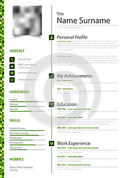 Professional personal resume cv in green white simple design