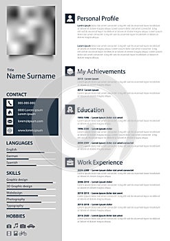 Professional personal resume cv with highlight in blue white design