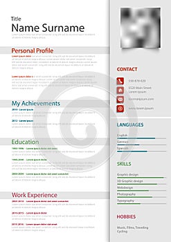 Professional personal resume cv with light gray stripes template