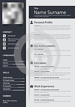 Professional personal resume cv with narrow stripes in blue design