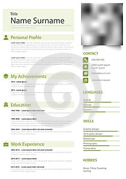Professional personal resume cv with simple form in white green design