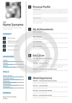Professional personal resume cv in white blue design template