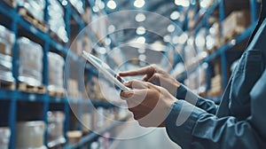 A professional photo of a logistics manager using a digital tablet photo