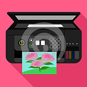 Professional photo printer icon, flat style